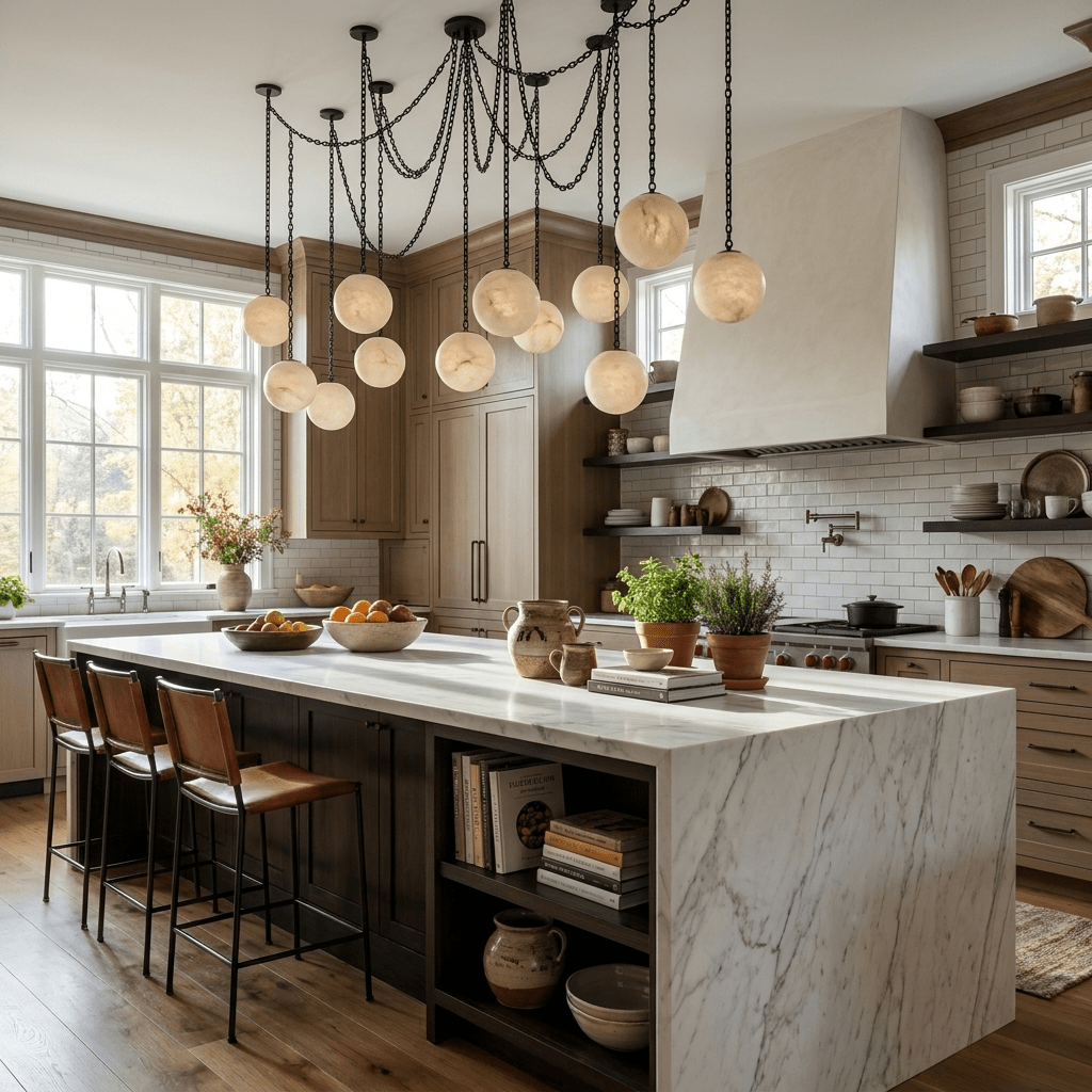 Elarion Industrial Alabaster Orb Chain Chandelier