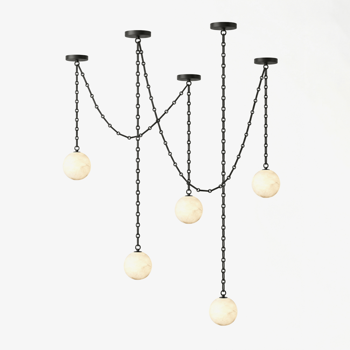 Elarion Industrial Alabaster Orb Chain Chandelier