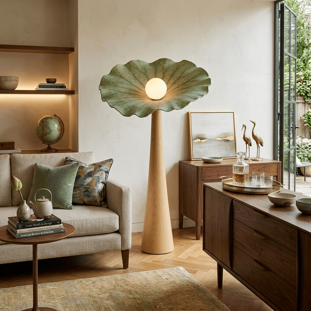 Noroielle Lotus Veil Woodgrain Floor Lamp