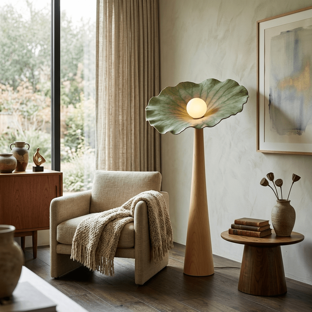 Noroielle Lotus Veil Woodgrain Floor Lamp