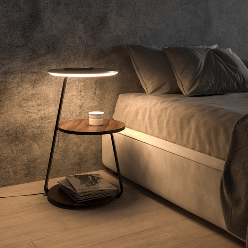 Navated Natural Round Wood Floor Lamp With Table Bedroom