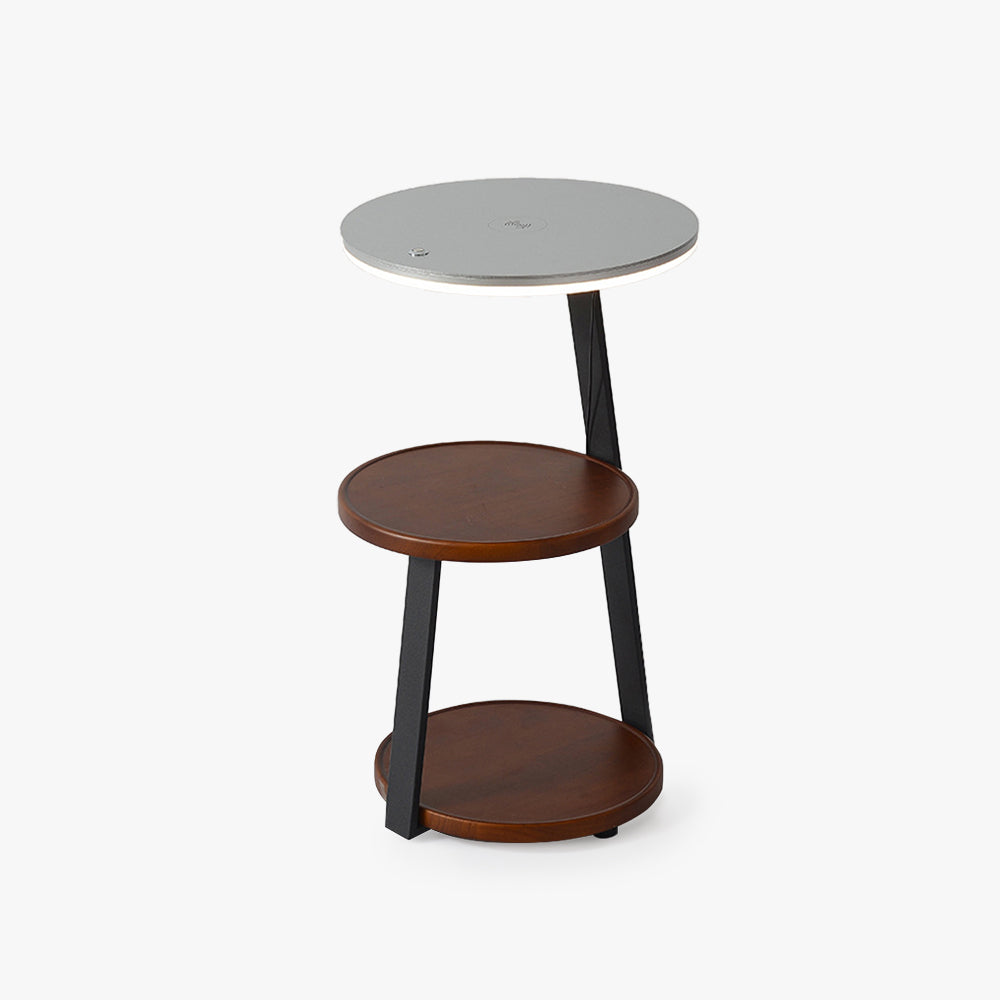 Navated Natural Round Wood Floor Lamp With Table Bedroom