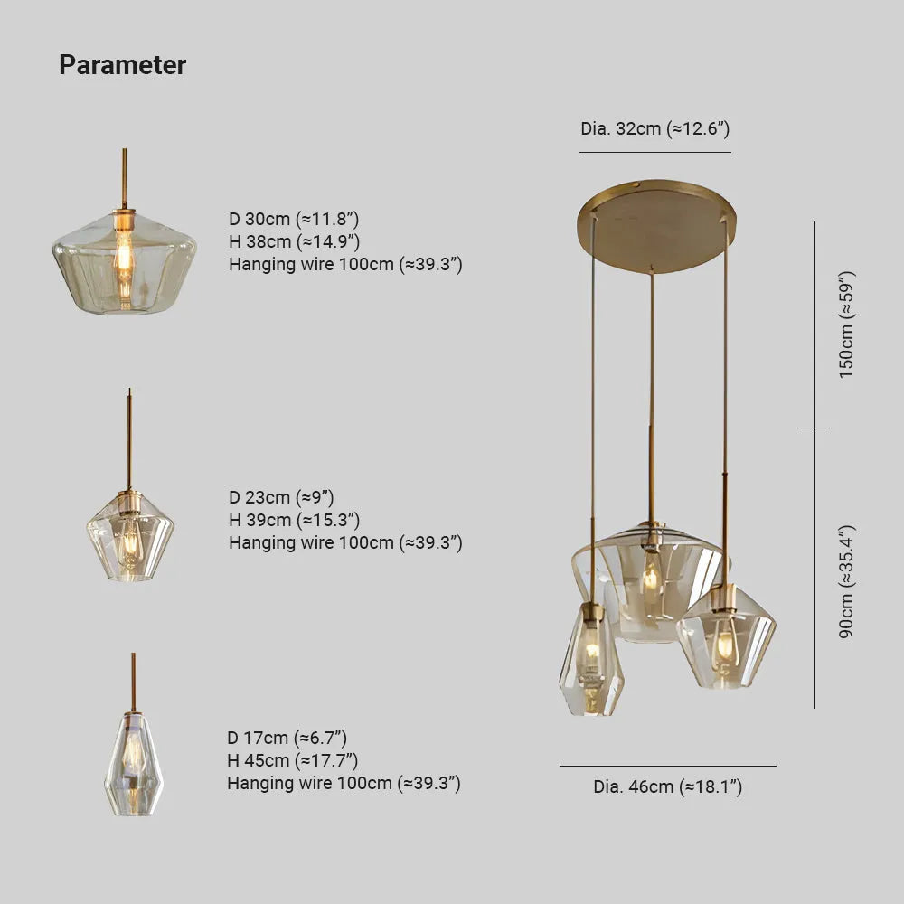 June Pendant Light Glass, Clear/Amber Diamond shape-Relic Pieces