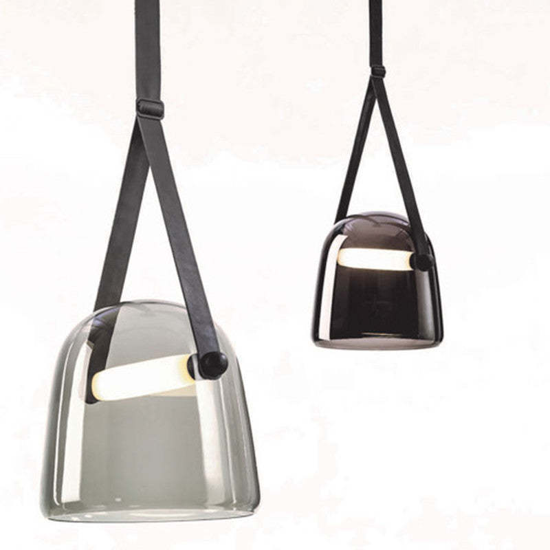 Nebitir Modern Nordic Leather/Glass Pendant Light, Grey/White