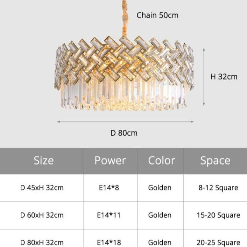 Konamud Luxury Gold Chandelier, Crystal & Metal