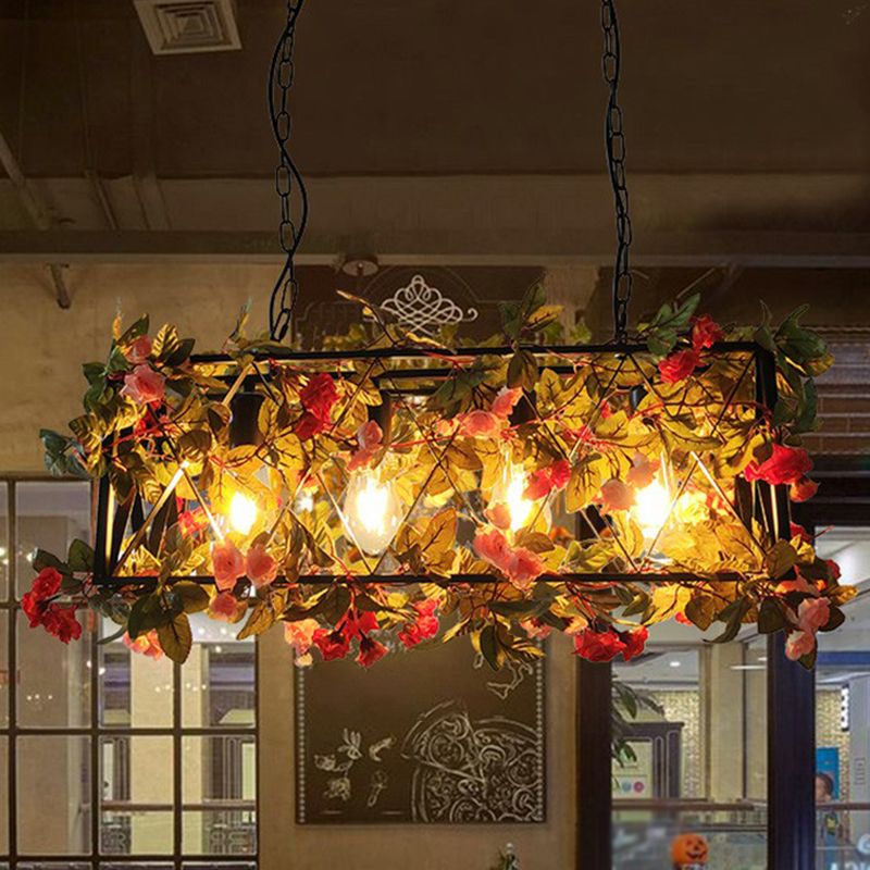 Medaken Rustic Art Deco Plant Rectangle Pendant Light