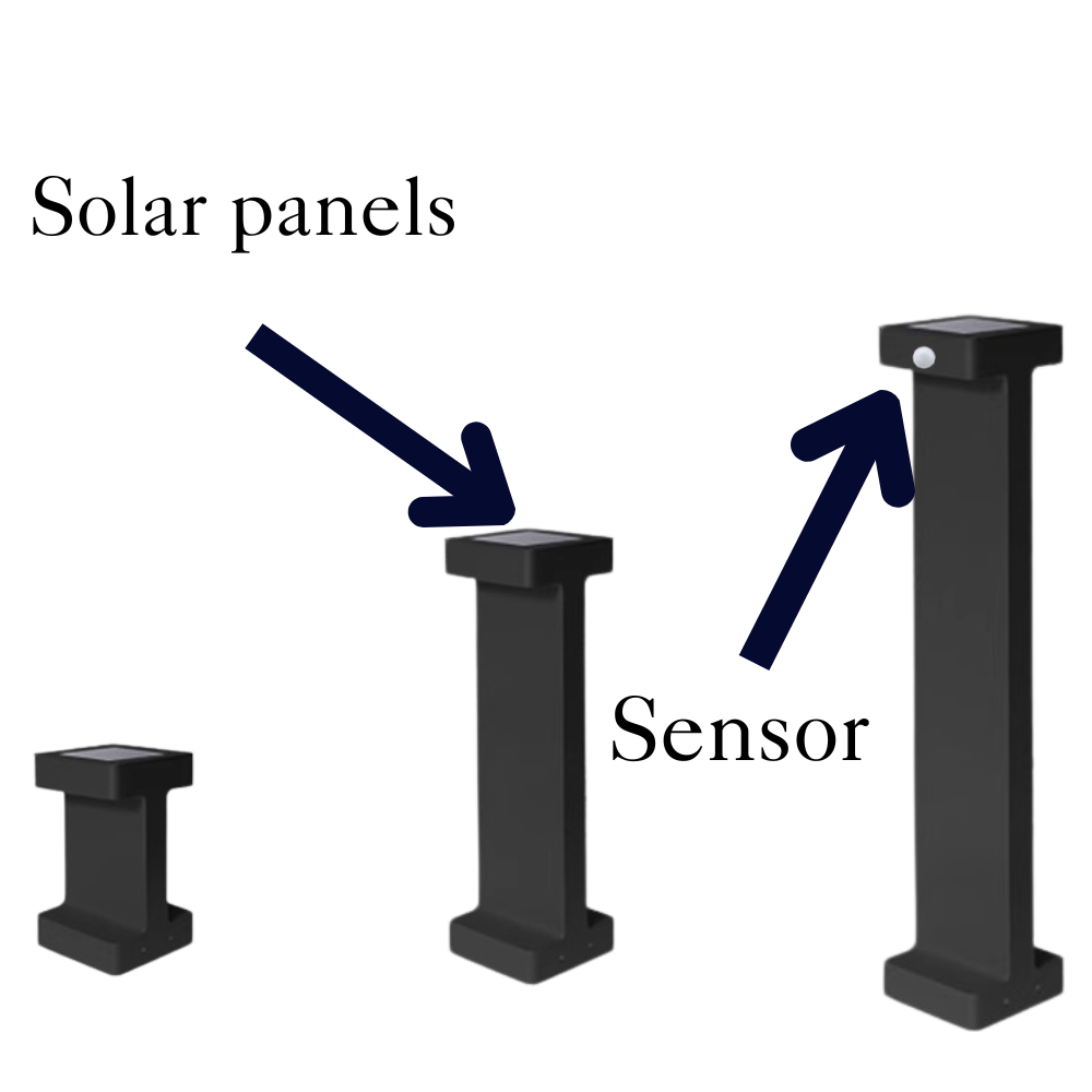 Givupod Modern Metal T-Shaped Solar Outdoor Path Light, Black