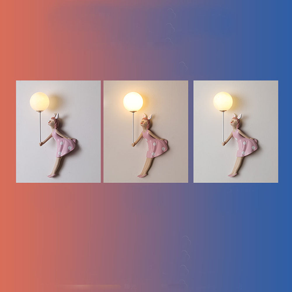 Nulitan Modern Balloon/Girl Shape Pink Wall Lamp