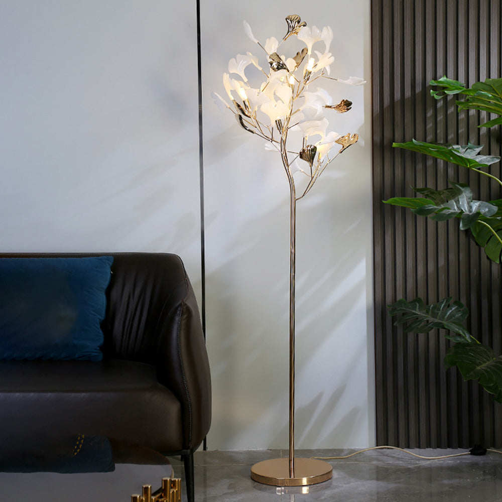 Vudogam Floor Lamp Leaf Artistic, Ceramic/Metal, White/Gold, Study
