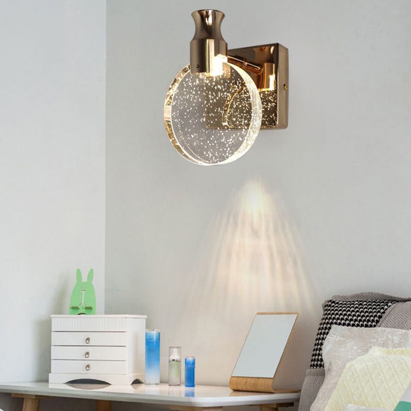 Folerik Modern Round Crystal Vanity Wall Lamp, Gold/Chrome