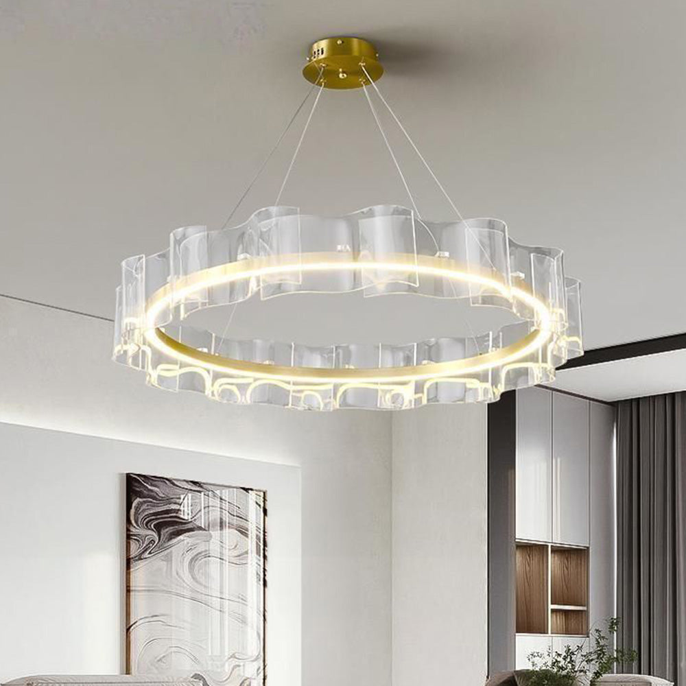 Pebamon Creative Ring Metal/Arcylic Pendant Light, Gold