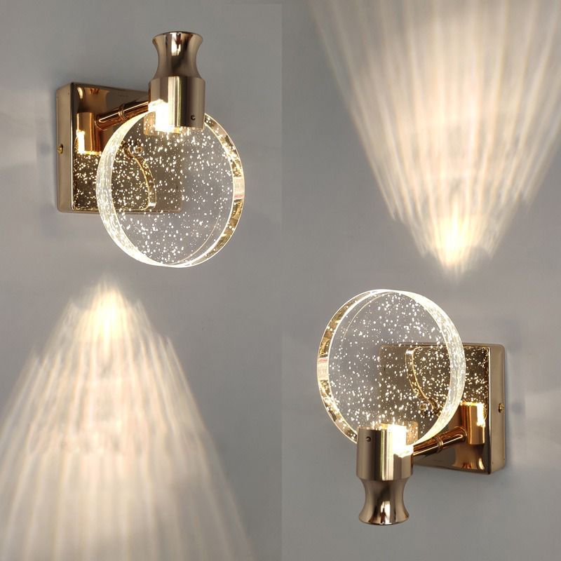 Folerik Modern Round Crystal Vanity Wall Lamp, Gold/Chrome
