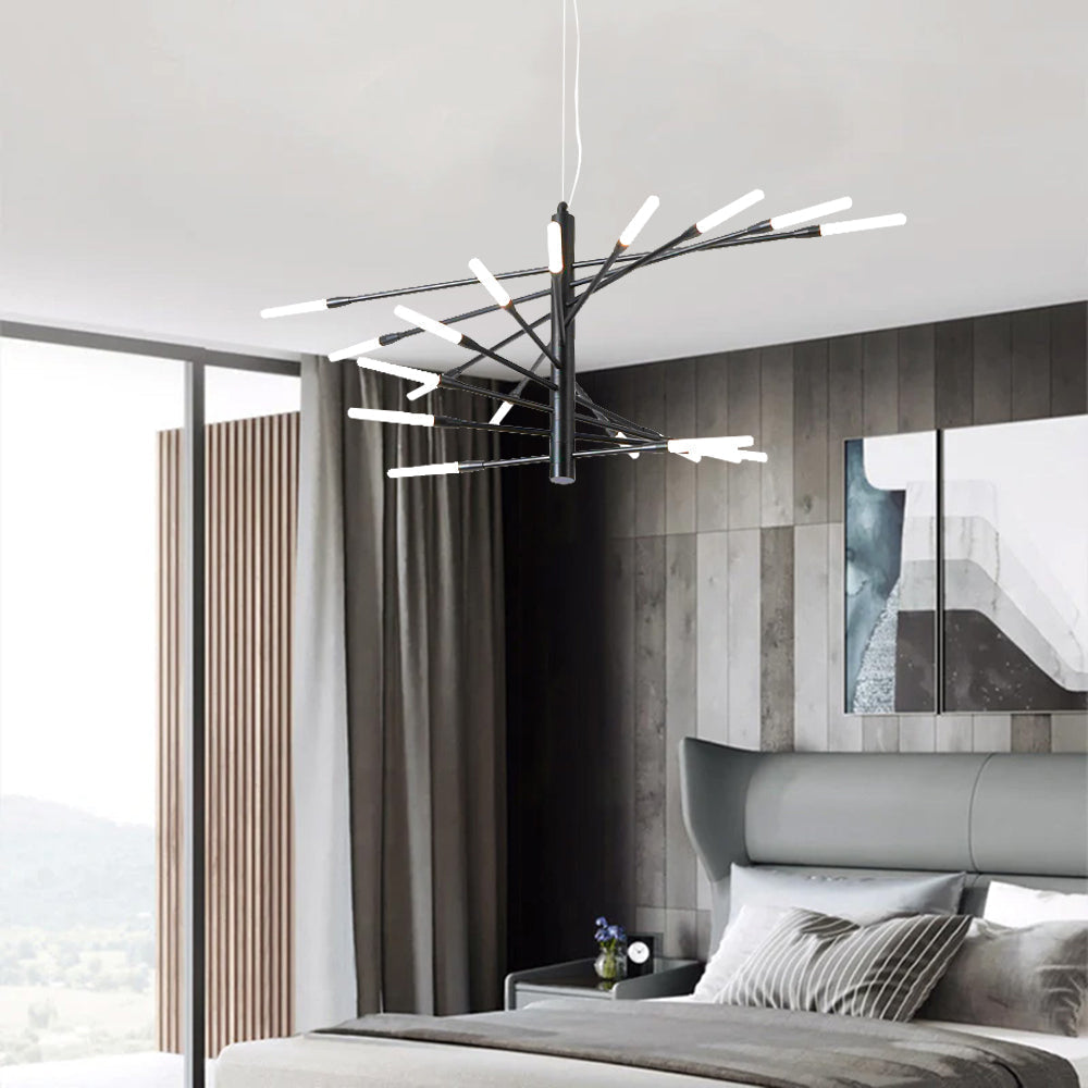 Cesodet Modern Chandelier Rotating Fireworks, Black/Gold, Living Room/Art Gallery