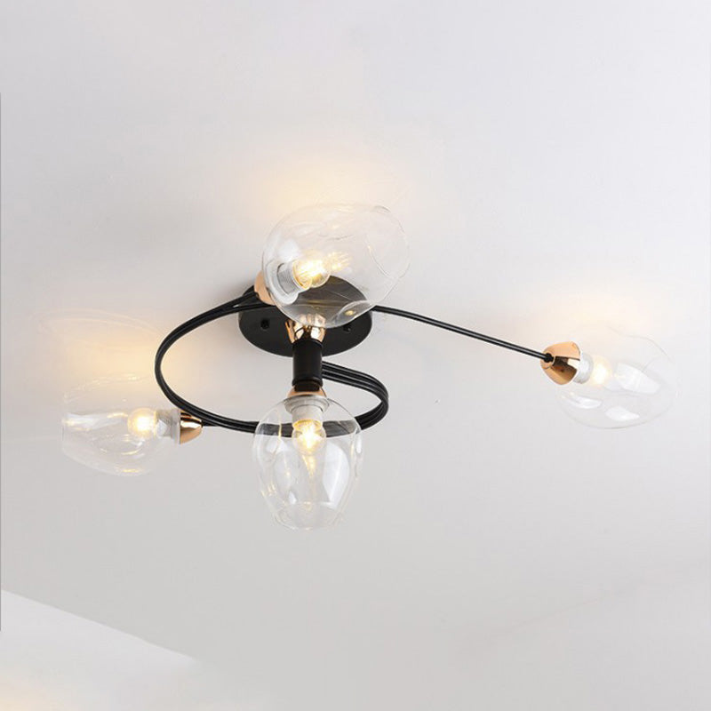 Panavuk Flush Mount Ceiling Light, Glass, Black/Gold, Dining Room