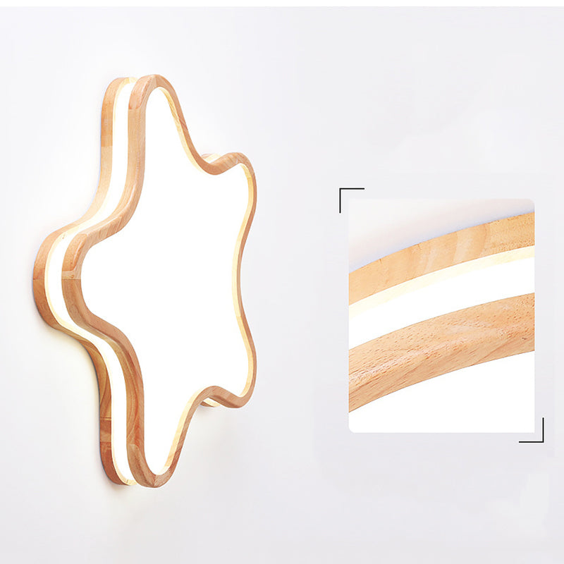 Zeselil Moon/Cloud/Star Shape Flush Mount Ceiling Light, Wood & Arcylic