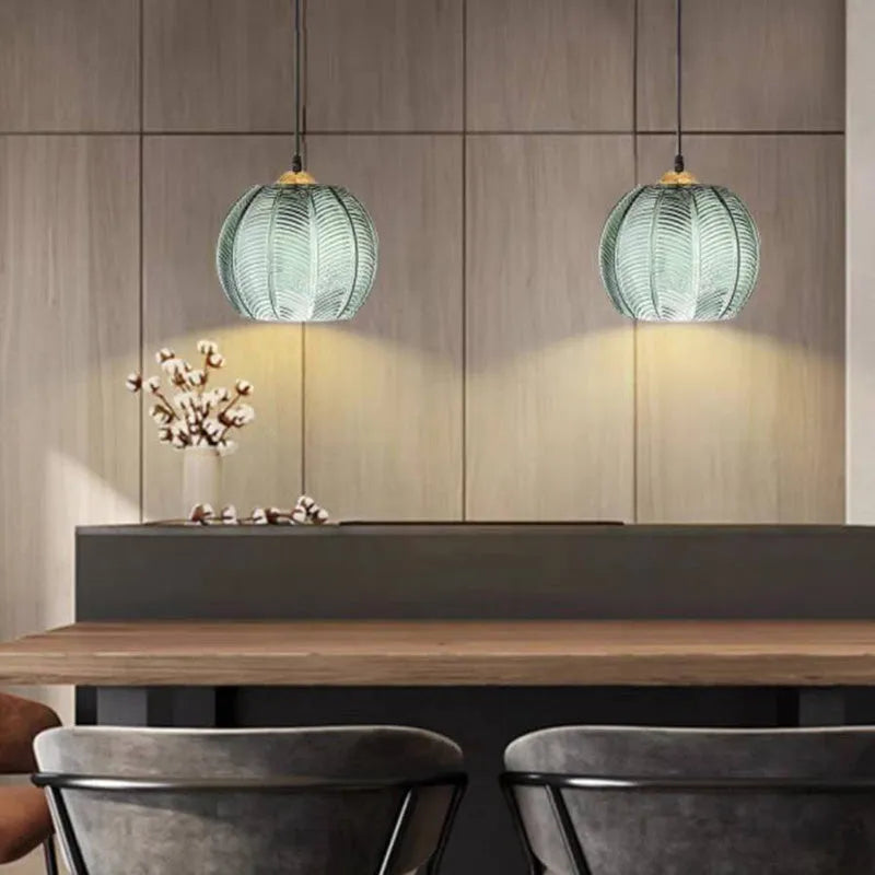 Nigiled Green Nordic Artistic Ribbed Glass Pendant Light
