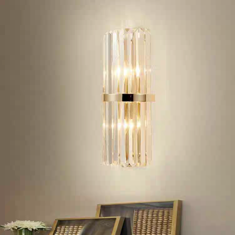 Monuvam Modern Cylindrical Metal/Crystal Wall Lamp, Gold