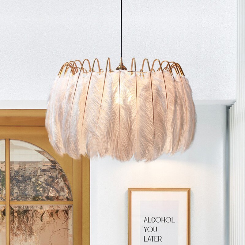Nasesil Elegant Feather Pendant Light, Black/White, Bedroom/Living Room