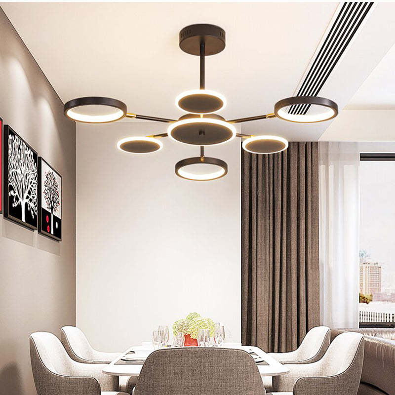 Juvidon Modern Led Chandelier, Geometric, Black Dimmable