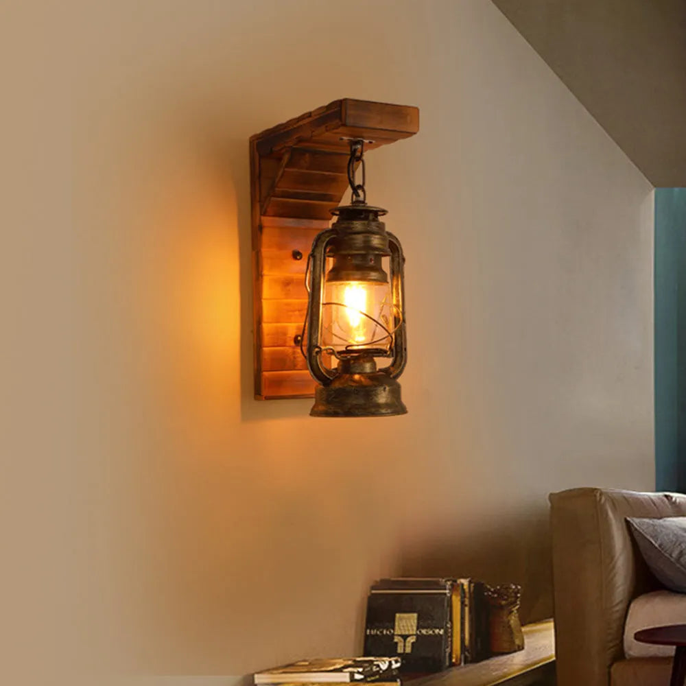 Orlena Wall Lamp Lantern Vintage Wooden Rustic-Relic Pieces