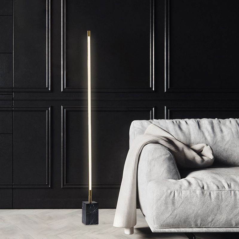 Jupetar Minimalist Linear Floor Lamp, Black/Gold, Metal/Marble