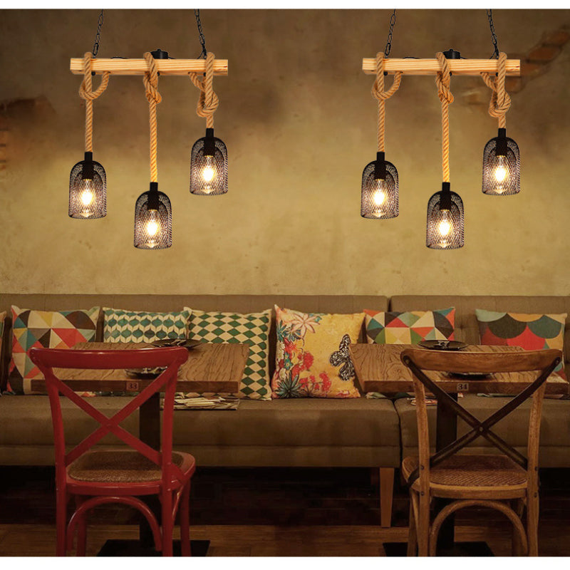 Tikimam Minimalist LED Design Pendant Light Black Metal/Rope Bar/Cafe