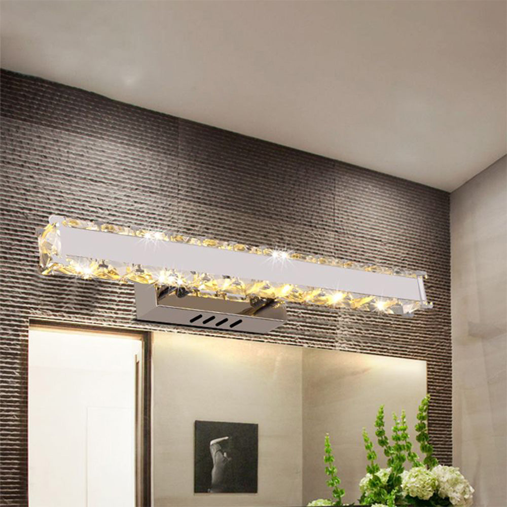 Sigavek Modern Rectangular Metal/Crystal Mirror Front Wall Lamp, Gold