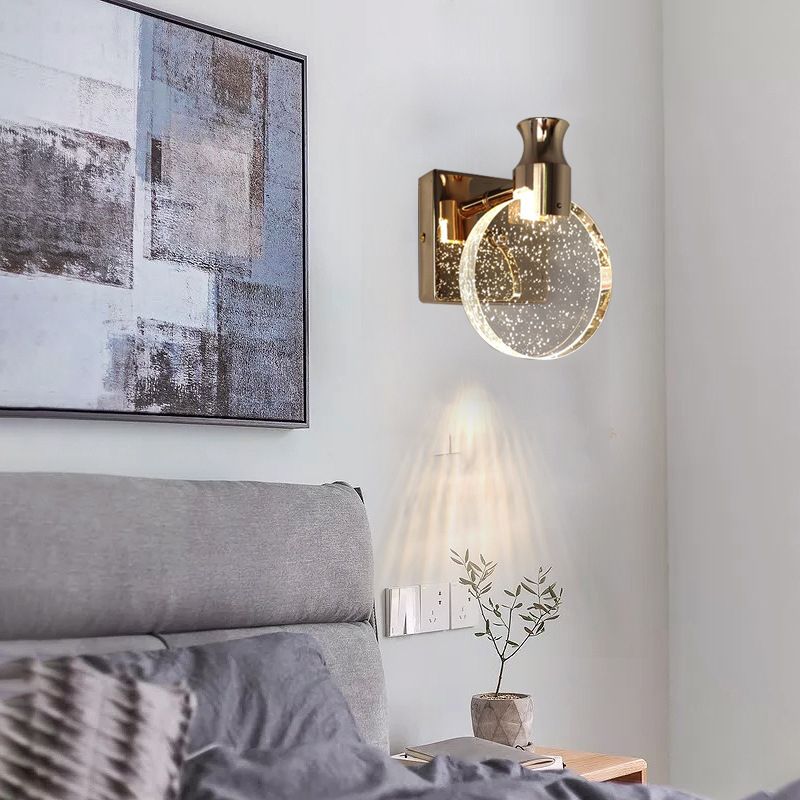 Folerik Modern Round Crystal Vanity Wall Lamp, Gold/Chrome