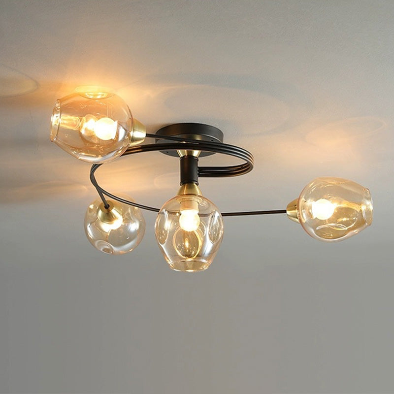 Panavuk Flush Mount Ceiling Light, Glass, Black/Gold, Dining Room
