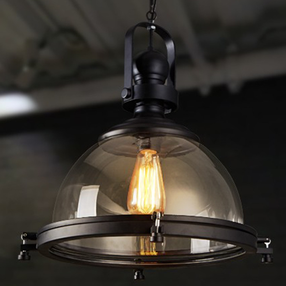 Wetimut Vintage Hemispherical Glass Pendant Light, Black