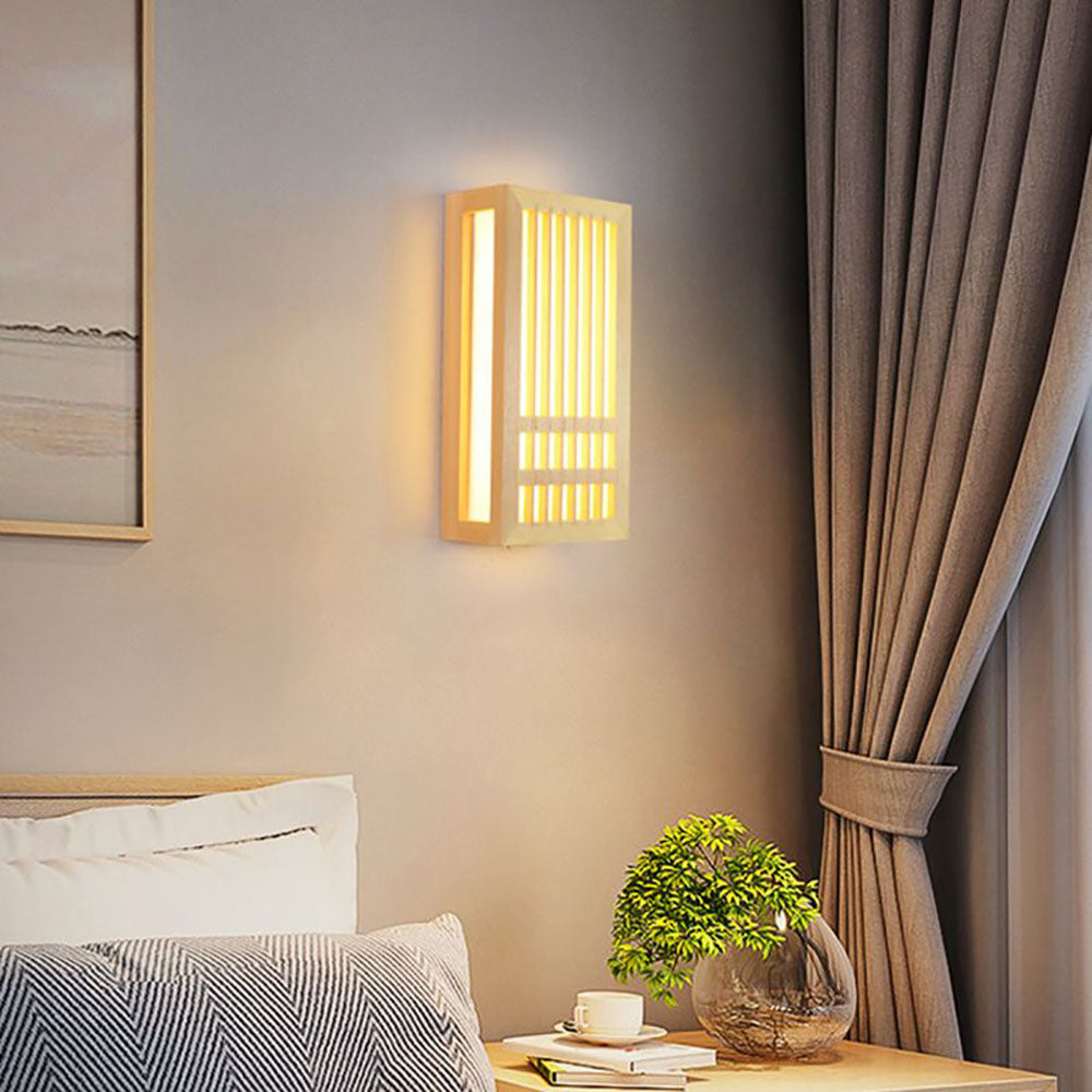 Jagegok Wall Lamp Rectangular Rustic, Wood/, Log Color, Bedroom