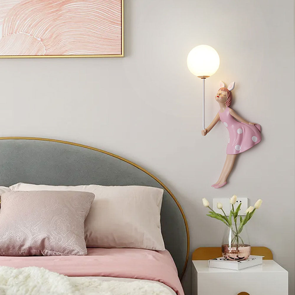Nulitan Modern Balloon/Girl Shape Pink Wall Lamp