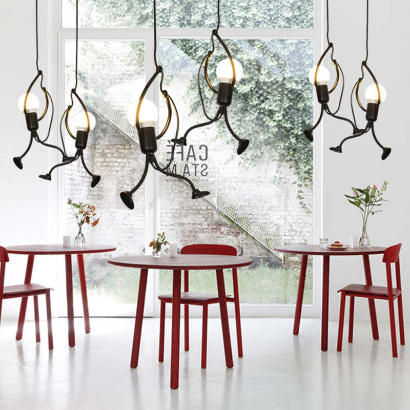 Esi Retro Modern Iron Man Pendant Light, Black-Relic Pieces