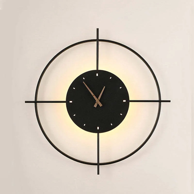 Norva Modern Clock Round Wall Lamp, Gold/Black-Relic Pieces