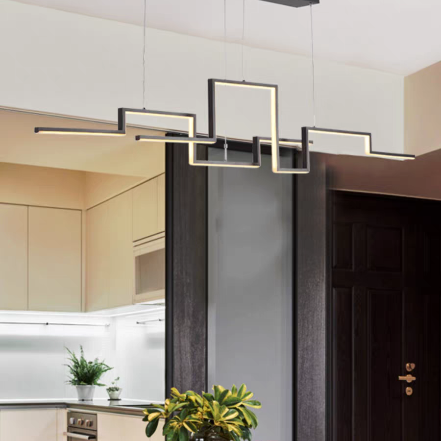 Rogegon Designer Linear Metal Pendant Light, Black/Gold