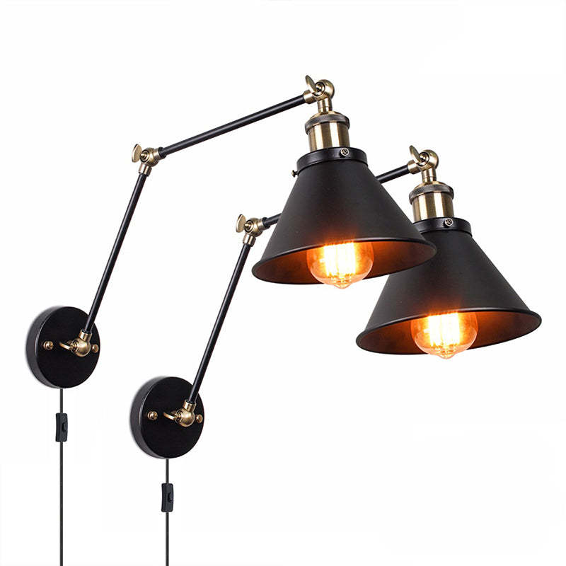 Cigoked Retro Wall Lamp with Swing Arm, Metal, Black & Gold