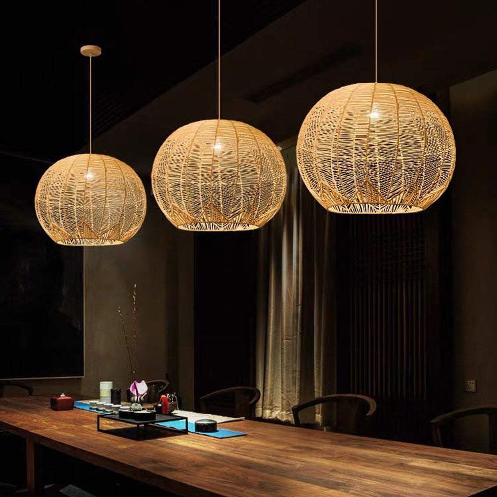 Mokobur Designer Round Handmade Rattan Pendant Light, Dining Room