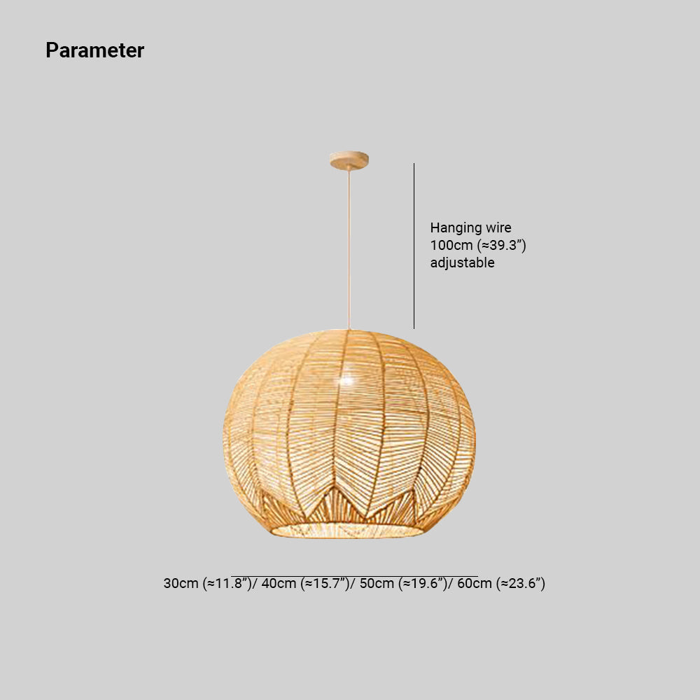 Mokobur Designer Round Handmade Rattan Pendant Light, Dining Room