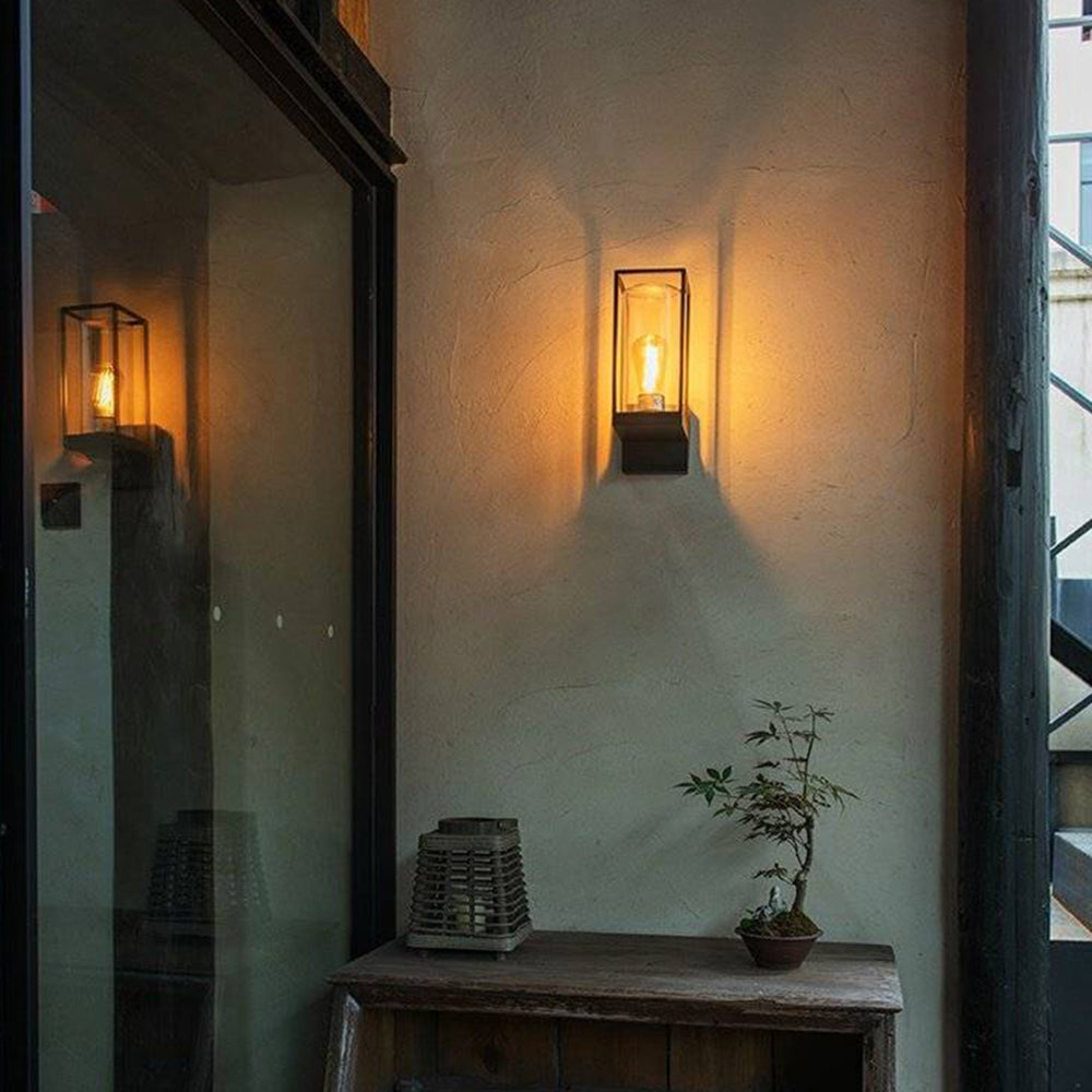 Vopegir Modern Rectangular Metal Outdoor Wall Lamp, Black