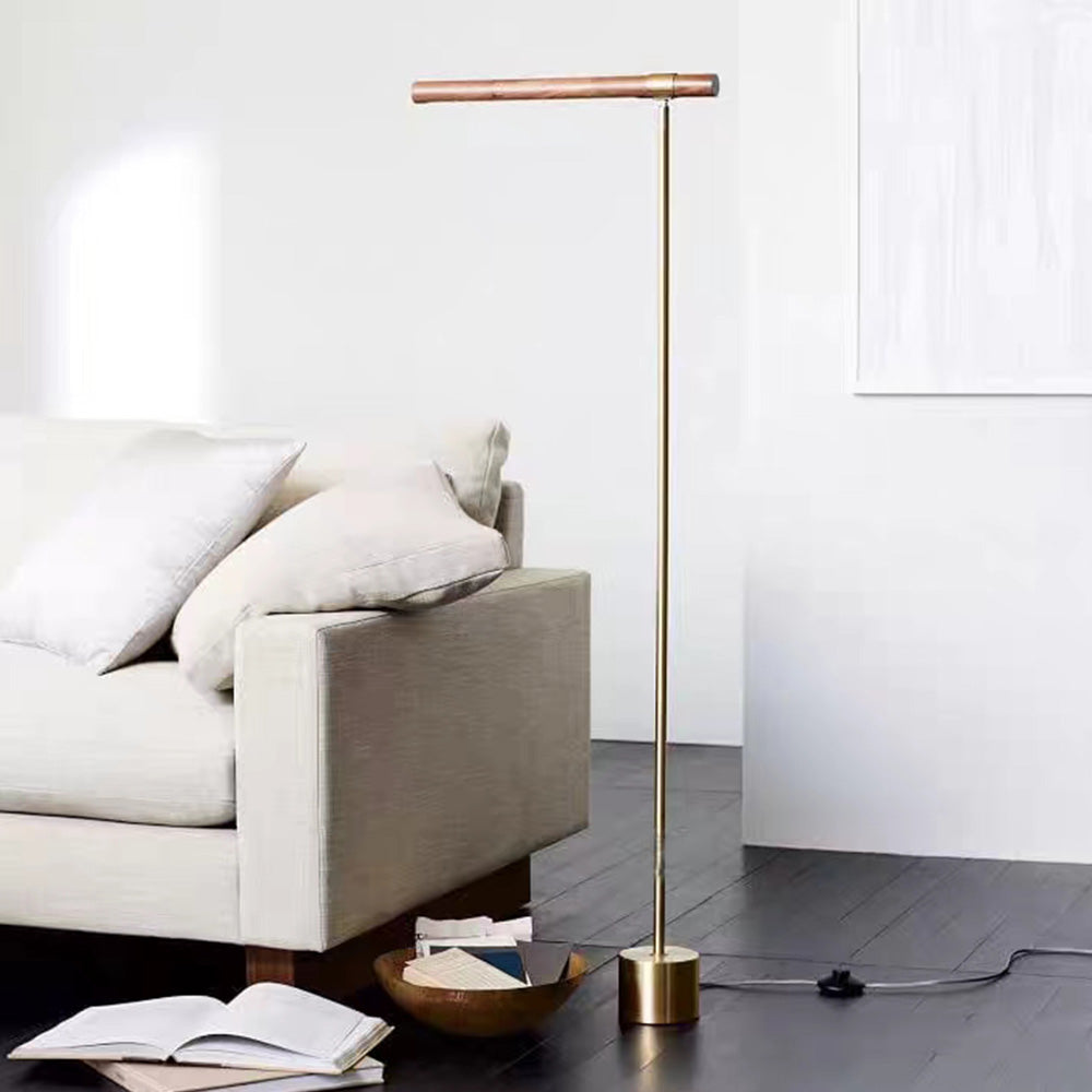 Bibudus Floor Lamp Linear Minimalist, Metal/Wood, Gold, Living Room