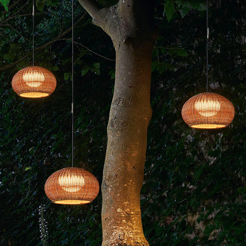 Wisenel Retro Lantern Gold Pendant Light, Bamboo/