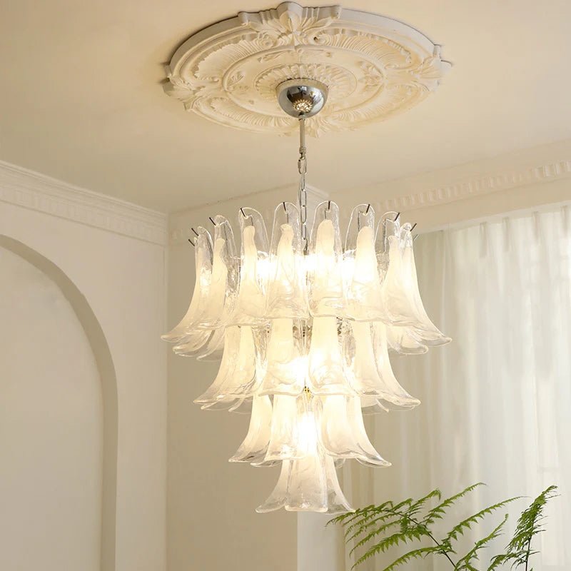 Elvess Chandelier Murano Glass Leaf Golden
