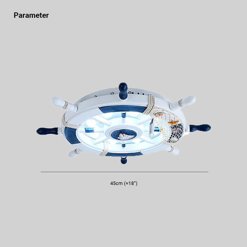 Wumekak Modern Rudder Metal Flush Mount Ceiling Light, White/Blue For Kids
