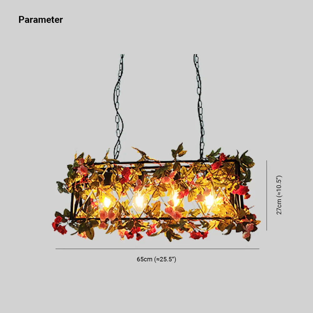 Medaken Rustic Art Deco Plant Rectangle Pendant Light