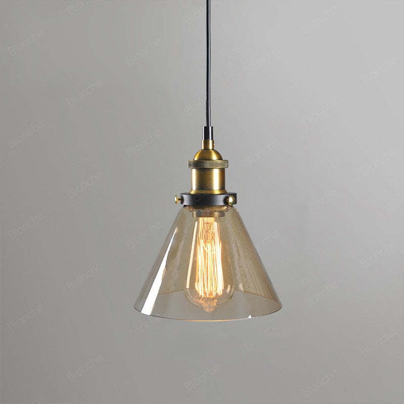 Teni Industrial Glass Pendant Light Clear/Amber/Smoke Grey-Relic Pieces