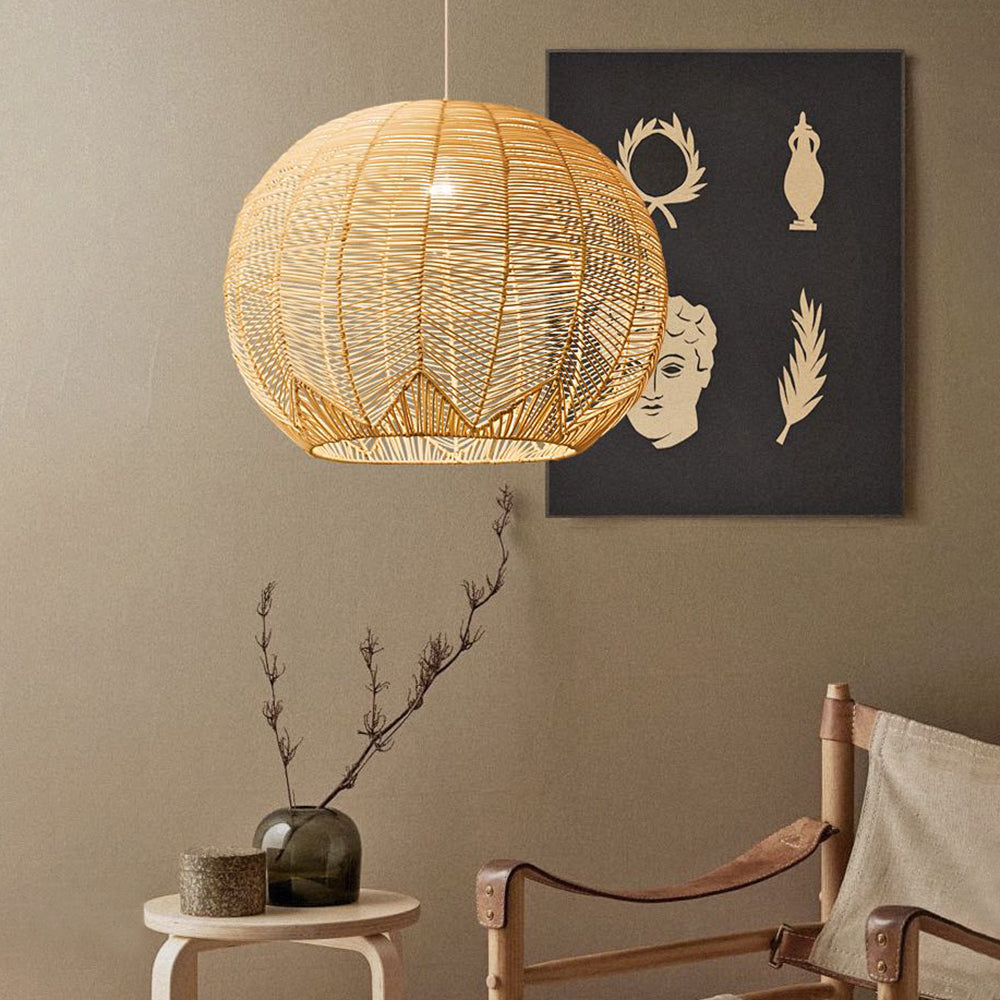 Mokobur Designer Round Handmade Rattan Pendant Light, Dining Room