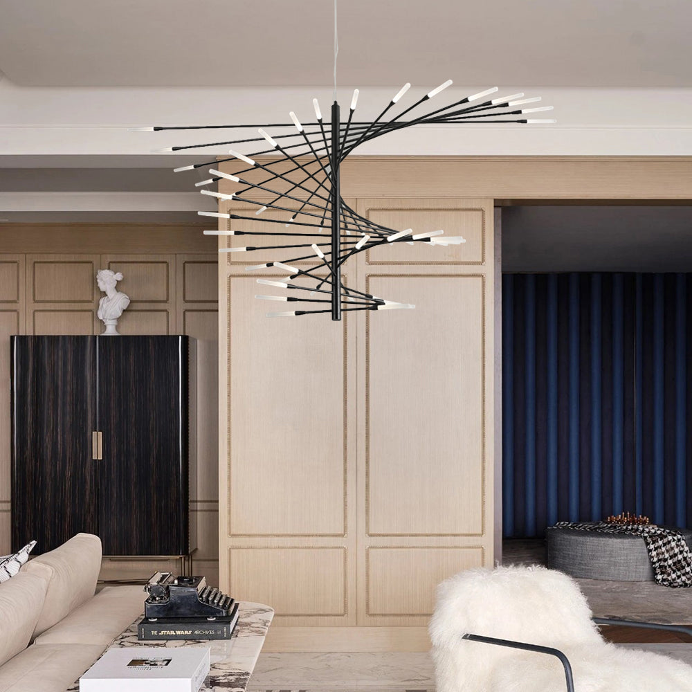 Cesodet Modern Chandelier Rotating Fireworks, Black/Gold, Living Room/Art Gallery