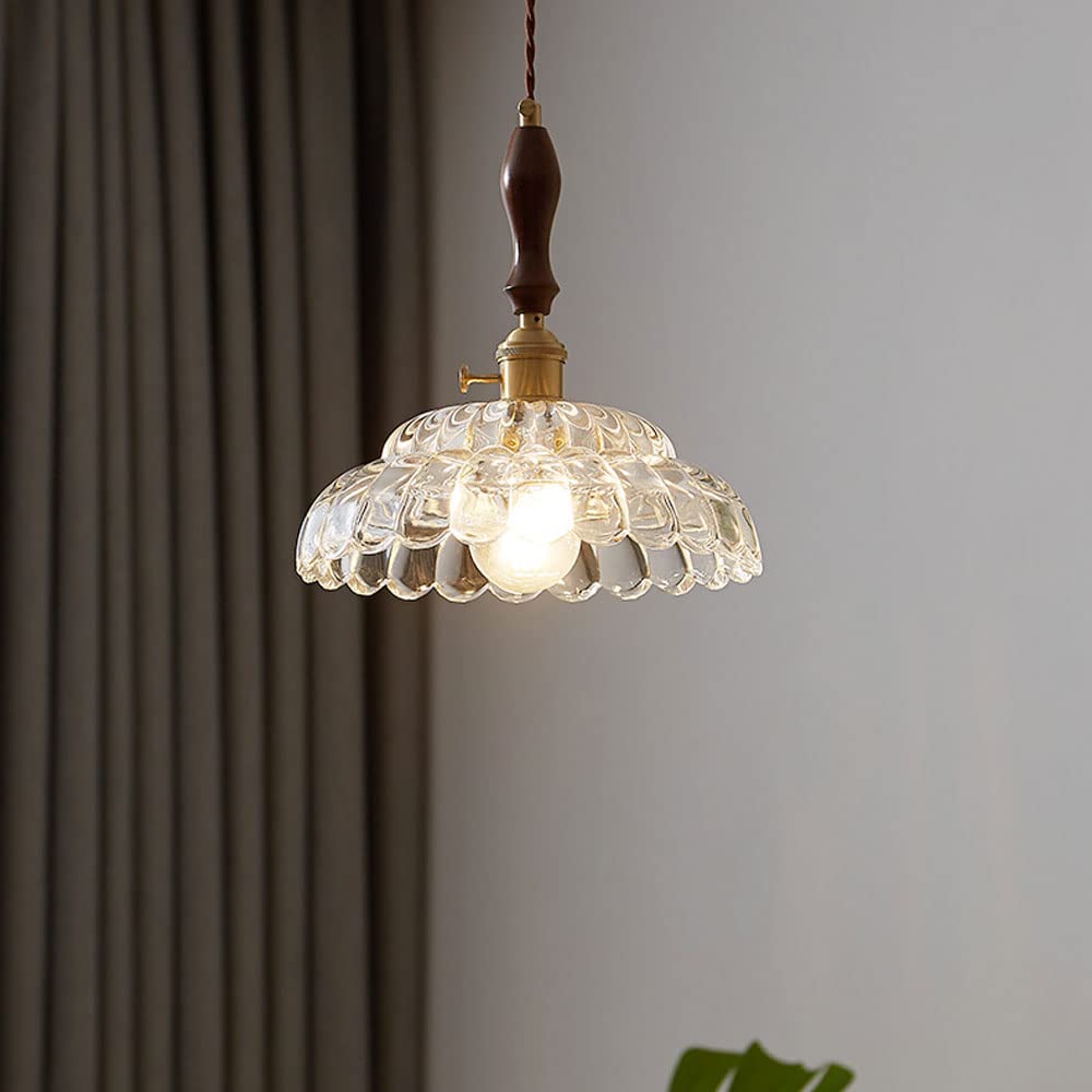 Kosanese Modern LED Pendant Light Wooden Handle Metal Glass Bedroom