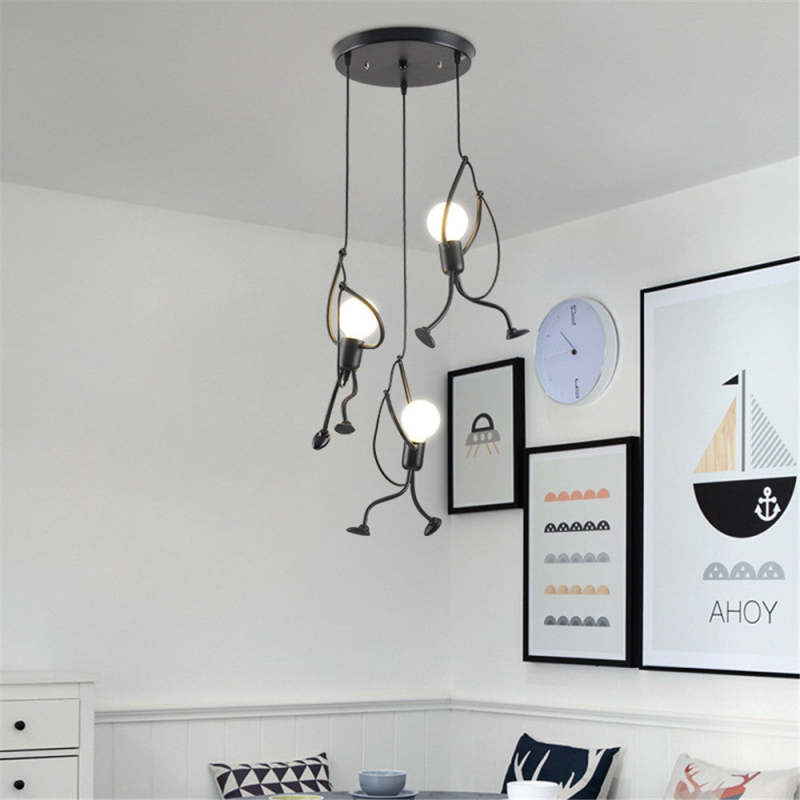 Esi Retro Modern Iron Man Pendant Light, Black-Relic Pieces