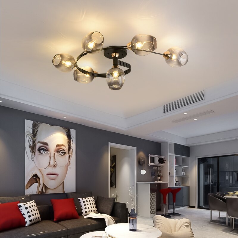 Panavuk Flush Mount Ceiling Light, Glass, Black/Gold, Dining Room